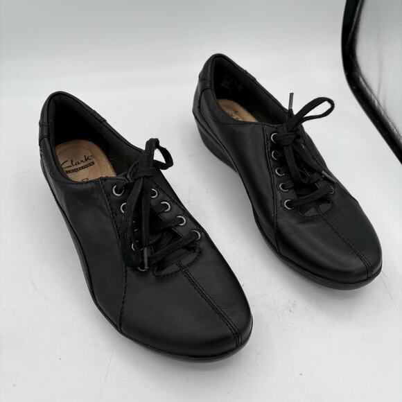 Clarks Shoes - Clarks Collection Shoes Womens 7.5 Everlay Elma Black Leather Oxford Lace Up